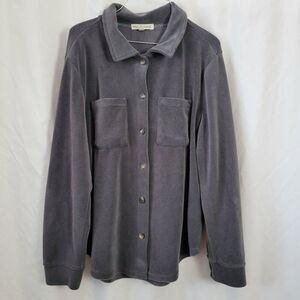 Wallflower Blouse Fleece Button front XL Gray Warm pockets Stretchy cozy Women's